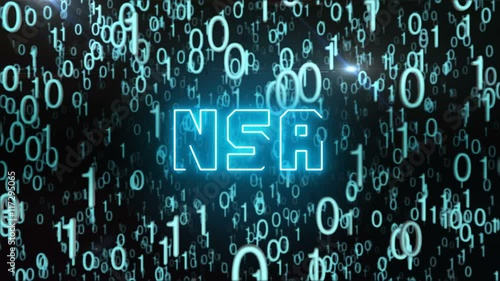 Seamless looping animation with the word NSA composed into falling bluish binary code photo