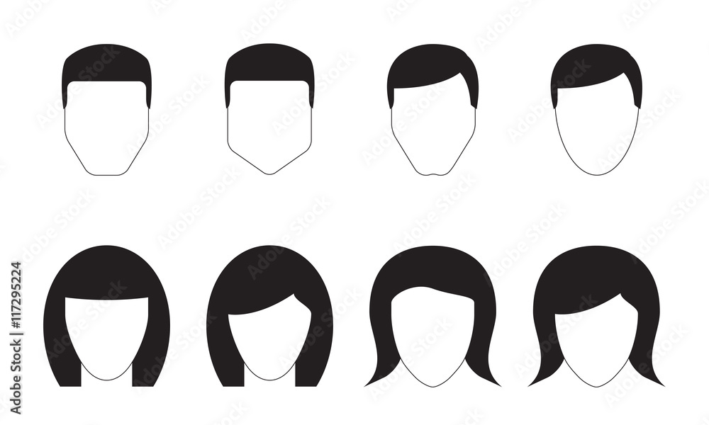 People icons set. Different man and woman face silhouettes. Templates for avatar, for app or web design. Vector male and female characters. People icons set. Different man and woman face silhouettes. Templates for avatar, for app or web design. Vector male and female characters.