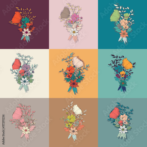 Vector flower bouquet, collection, botanical and floral decoration
