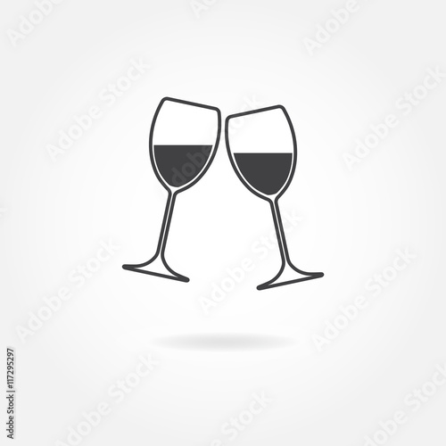 Two glasses of wine or champagne. Vector icon.