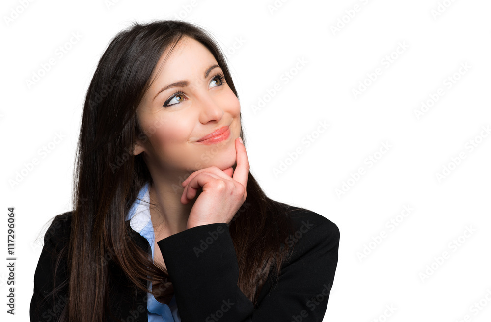 Portrait of a beautiful young woman thinking, isolated on white background Portrait of a beautiful young woman thinking, isolated on white background