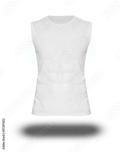 Men's slim-fitting short sleeveless shirt on white background with shadow
