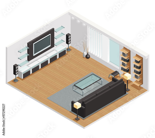 Living Room Interior Isometric View Poster 