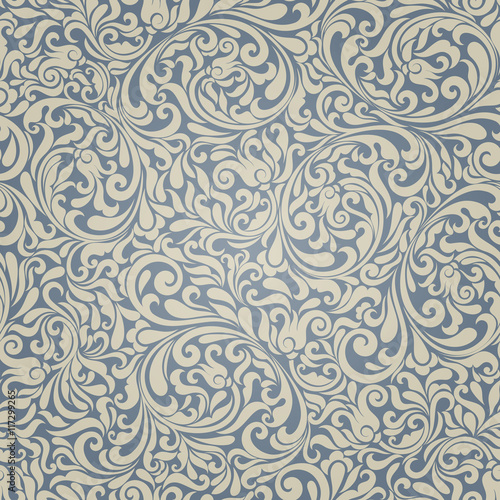 Seamless background of light beige and blue color in the style of Damascus