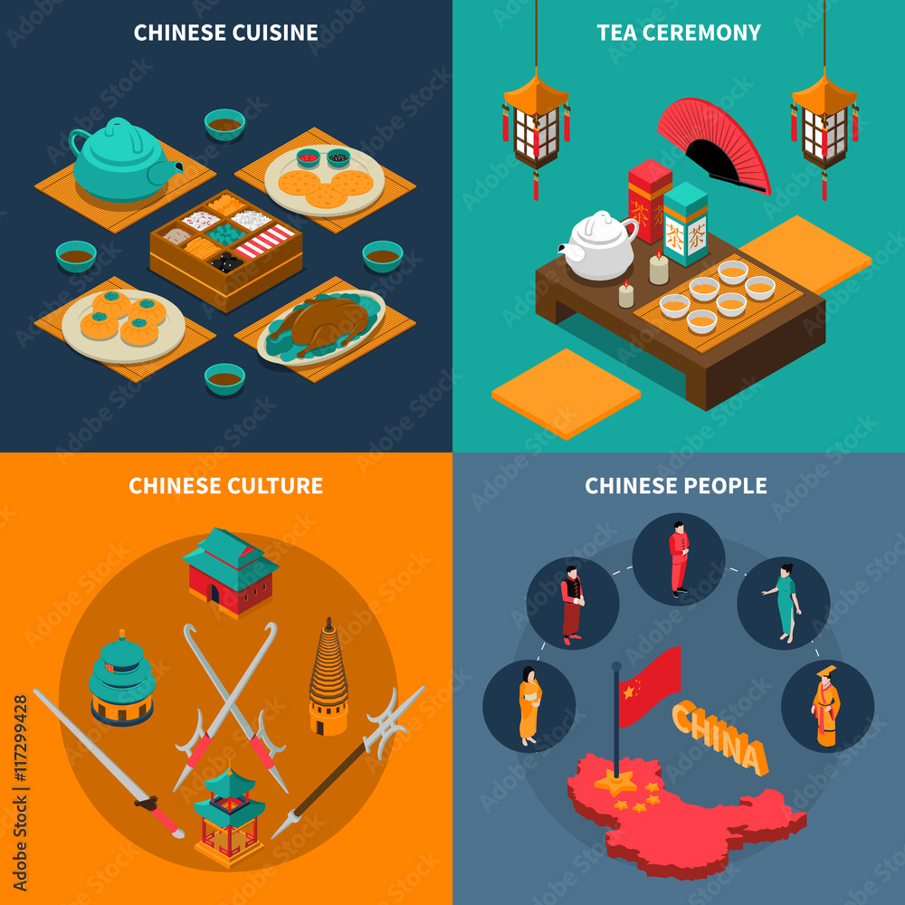 Fototapeta premium China Touristic Isometric 2x2 Icons Set