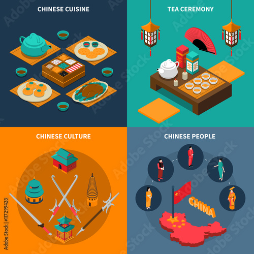 China Touristic Isometric 2x2 Icons Set