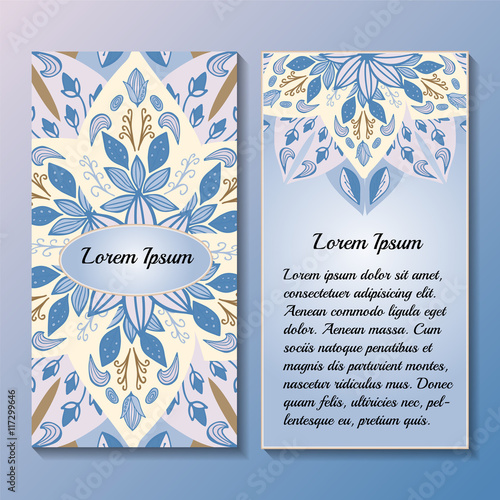 Stock vector template with floral mandala,oriental design for ca