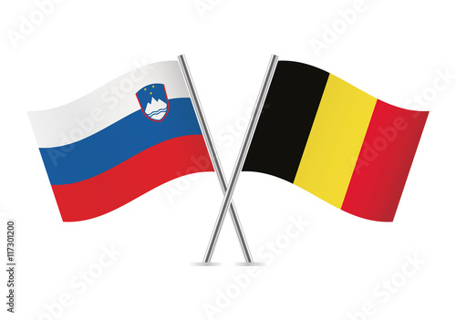 Slovenian and Belgian flags. Vector illustration.