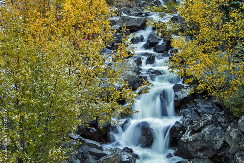 Waterfall in Colorado mountains in Fall
