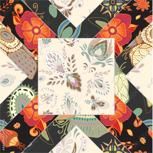 abstract seamless patcwork tile with floral ornament.arabic or o