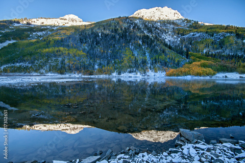 Reflection of snowy landscape in the Fall
