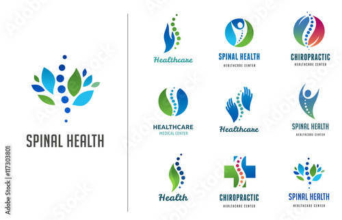 Chiropractic, massage, back pain and osteopathy icons