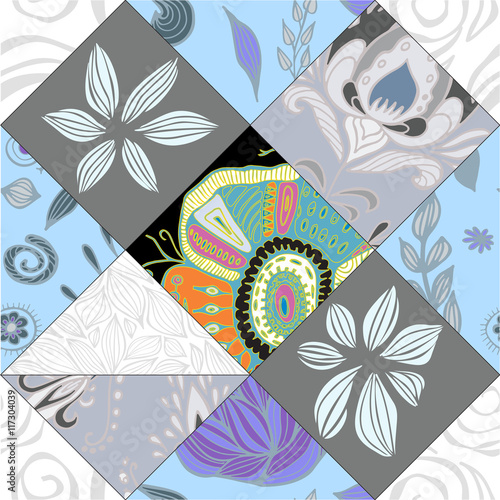 abstract seamless patcwork tile with floral ornament.arabic or o