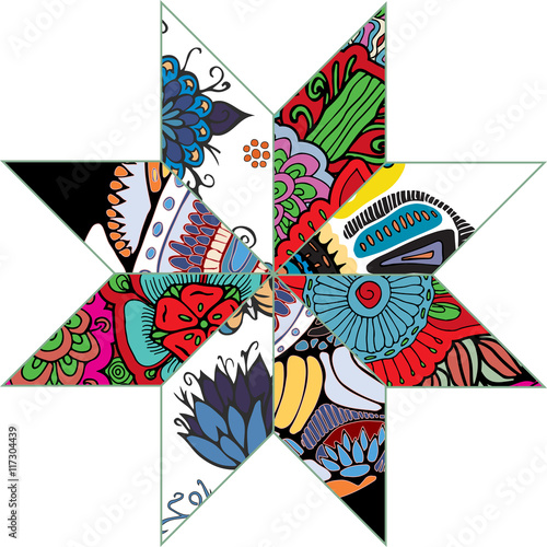 abstract seamless patcwork tile with floral ornament.arabic or o