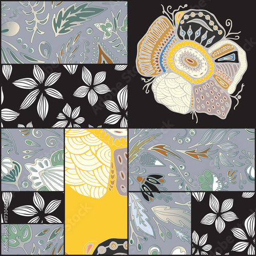 abstract seamless patcwork tile with floral ornament.arabic or o