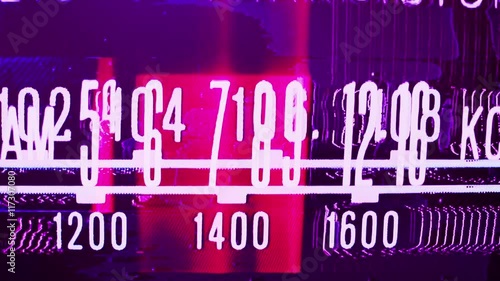 retro radio dial through different stations frequencies