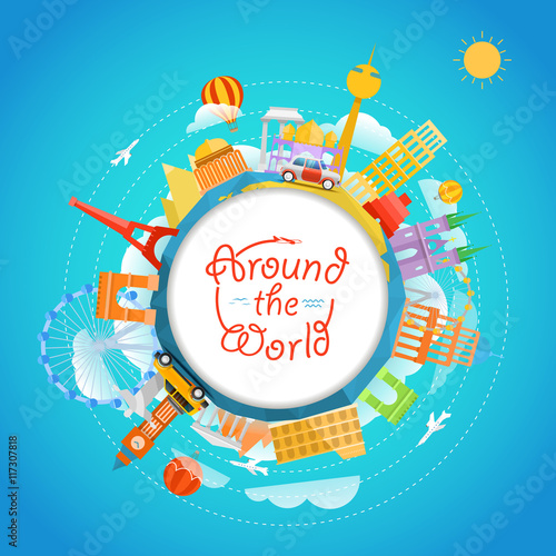 Famous signts around the world. Travel concept vector illustrati