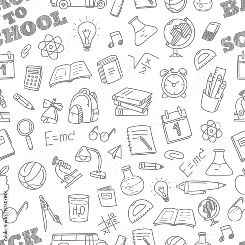 Back to school chalk doodles seamless pattern. Education element