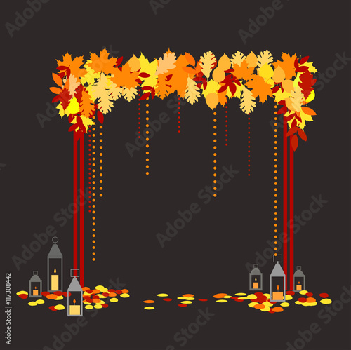 Fall wedding arch with lanterns.Vector illustration