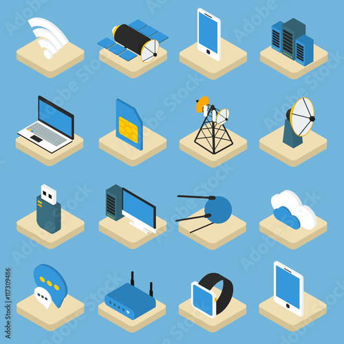 Wireless Technology Isometric Icons On Pedestals