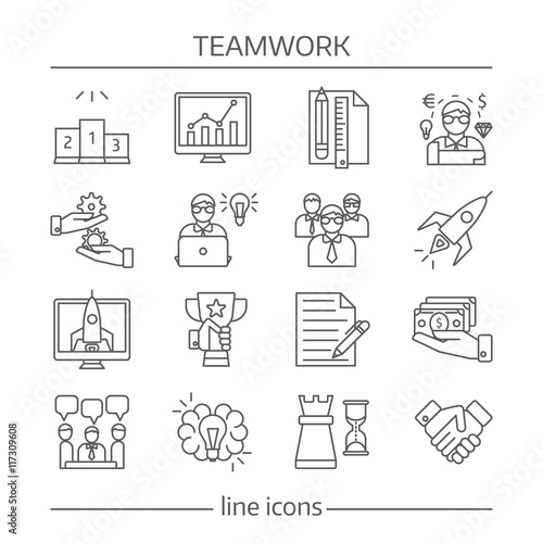 Teamwork Linear Icons Set