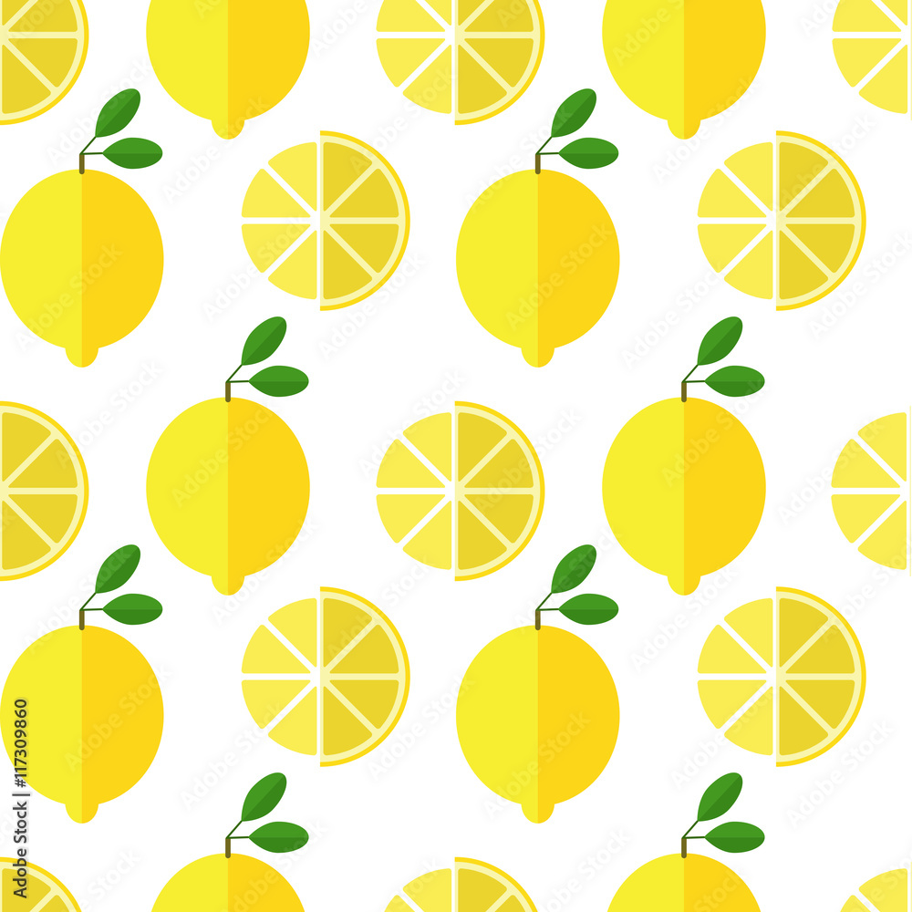 Seamless lemon pattern on white background