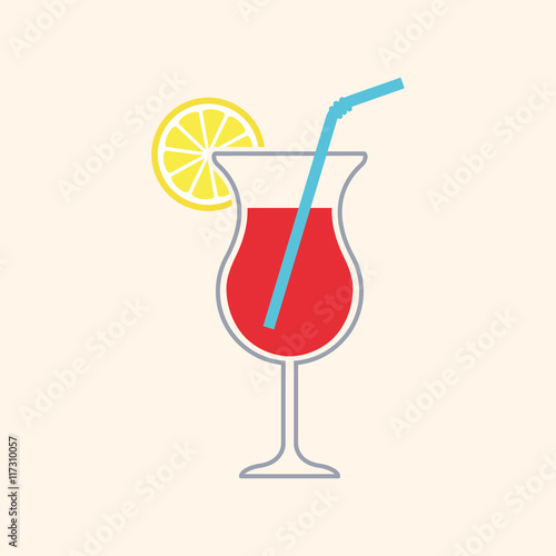 Icono plano coctel con pajita color sobre fondo rosa