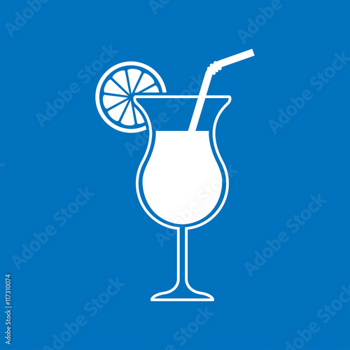 Icono plano coctel con pajita sobre fondo azul
