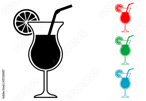 Icono plano coctel con pajita varios colores