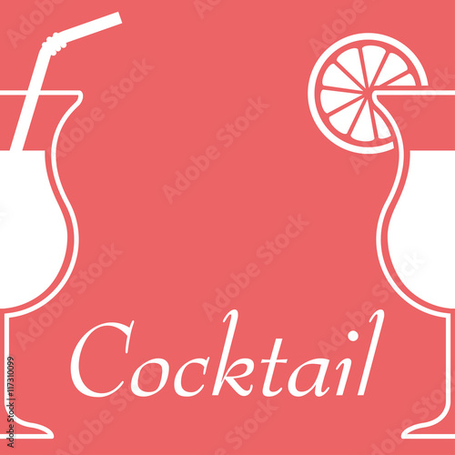Icono plano texto Cocktail con coctel con pajita sobre fondo rosa