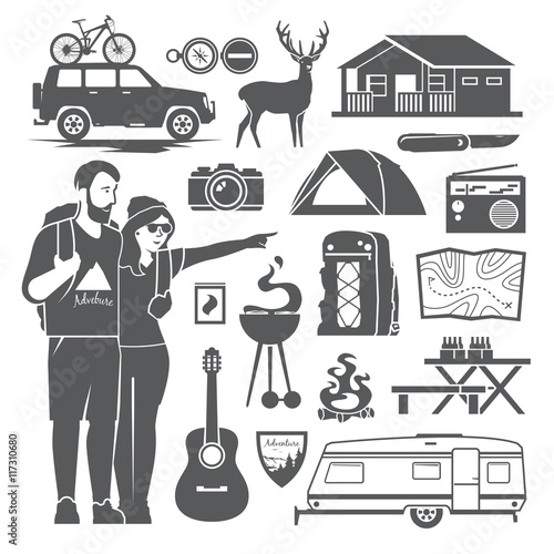 Camping icons vector set