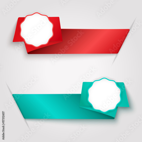 Color ribbon tags with copy space vector template.