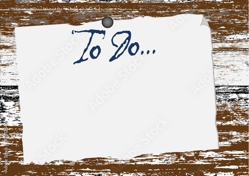 Texture of a wood-grain with weathered paint and a piece of paper with copy space. Abstract vector illustration