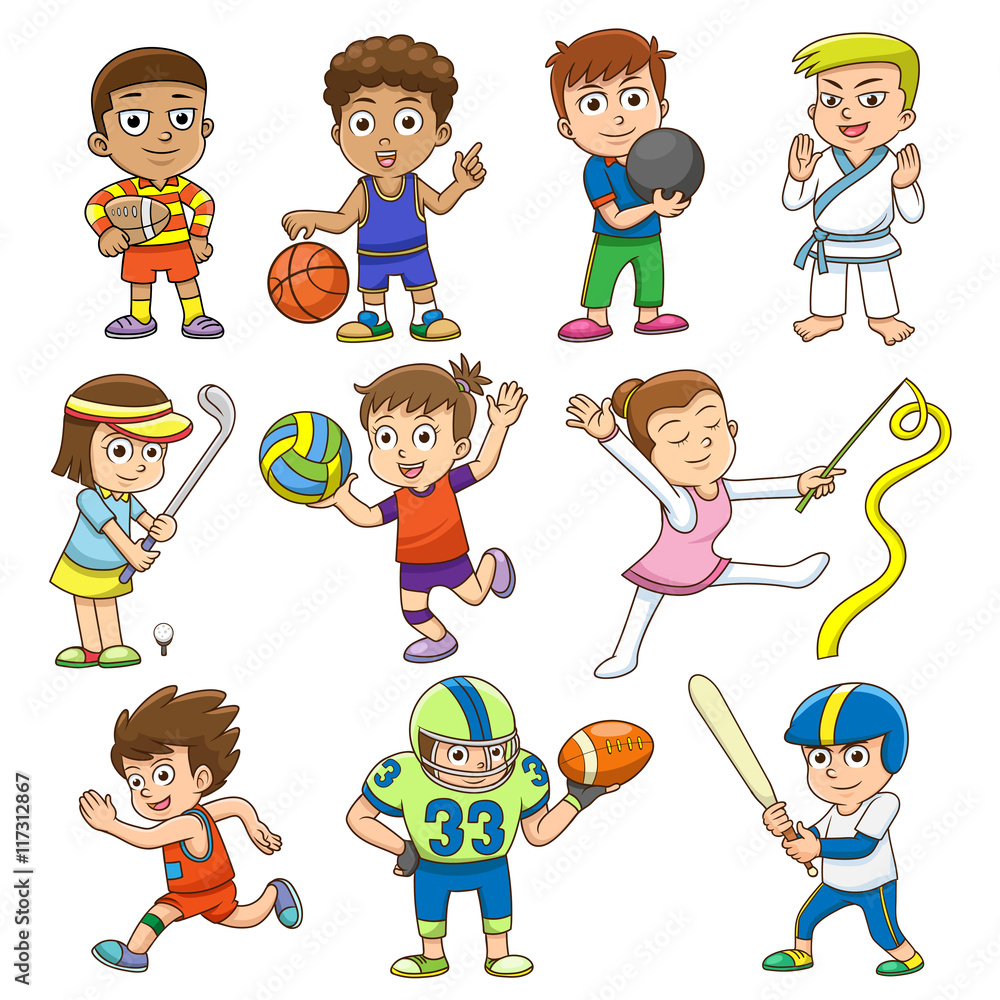 illustration of children playing different sports. illustration of children playing different sports.