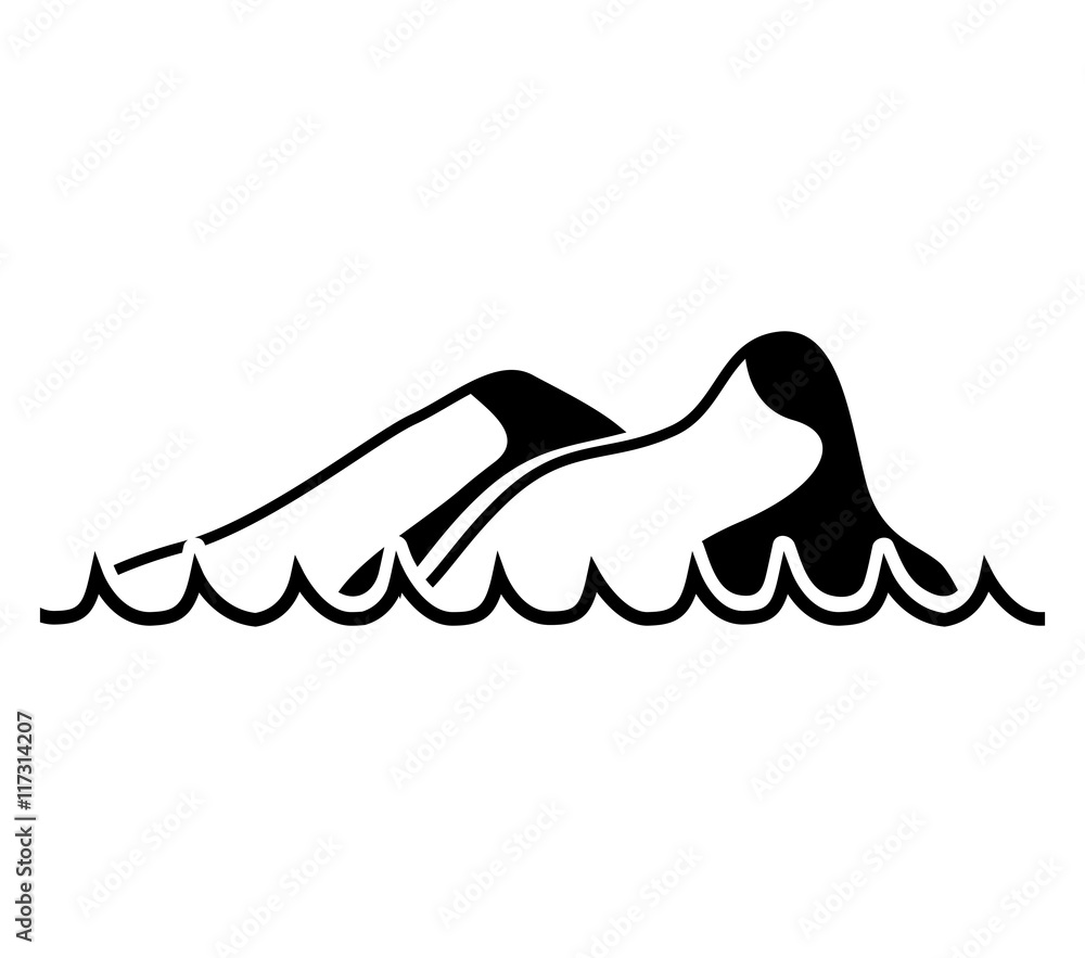 waves sea mountains silhouette icon