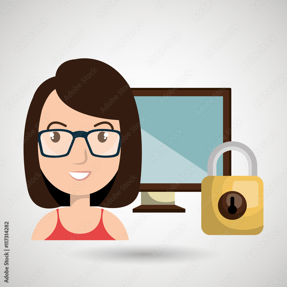 person screen padlock glass