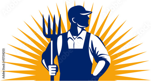 Organic Farmer Pitchfork Sunburst Retro
