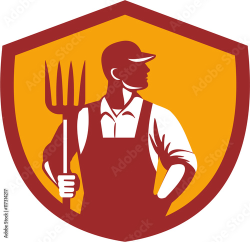 Organic Farmer Pitchfork Crest Retro