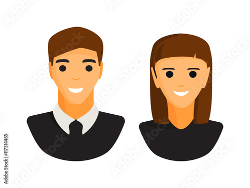 Man and woman silhouette icons. Pare, business man and business woman silhouette. People abstract icons. Isolated. Avatar, person face, couple. Human avatar silhouette