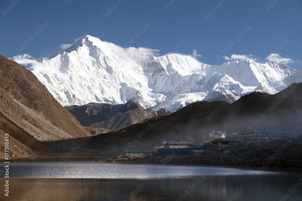 View of mount Cho Oyu mirroring in Gokyo lake View of mount Cho Oyu mirroring in Gokyo lake