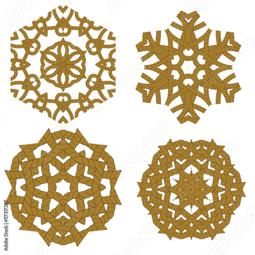 Set of Different Rope Ornaments Isolated on White Background