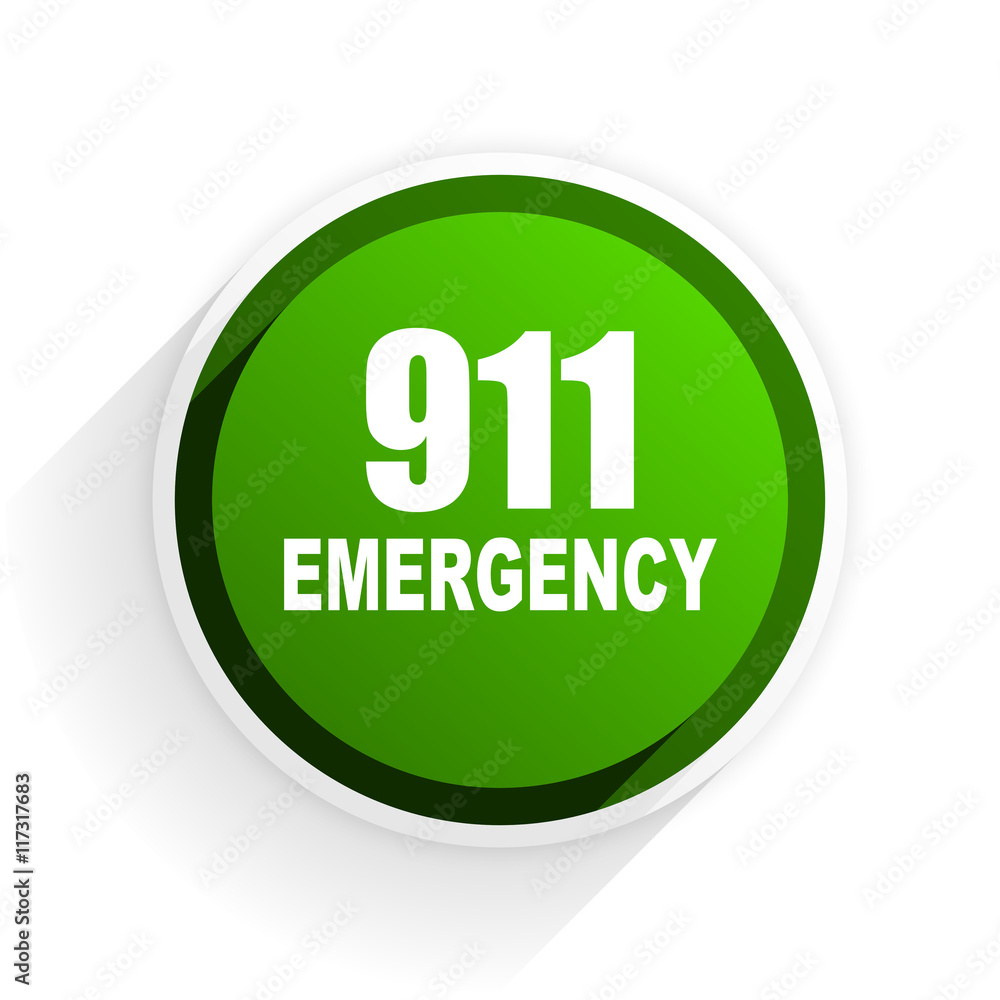 number emergency 911 flat icon with shadow on white background, green modern design web element