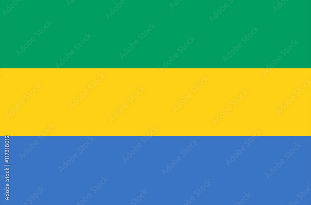 Vector flat style Gabonese Republic state flag. Official design of Central Africa Gabon national flag. Symbol with stripes. Located on equator. Independence day, holiday, button, template background Vector flat style Gabonese Republic state flag. Official design of Central Africa Gabon national flag. Symbol with stripes. Located on equator. Independence day, holiday, button, template background