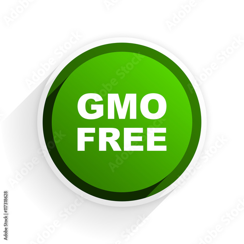 gmo free flat icon with shadow on white background, green modern design web element