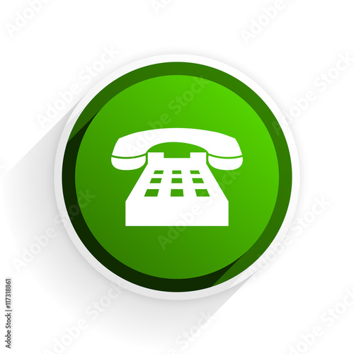 phone flat icon with shadow on white background, green modern design web element