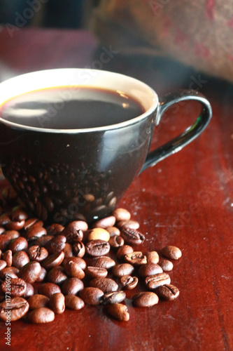 Hot Coffee Cup With Coffee Beans