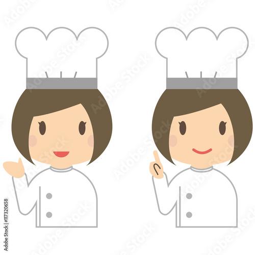 かわいいシェフ　コック　料理人　上半身 おかっぱ 女性