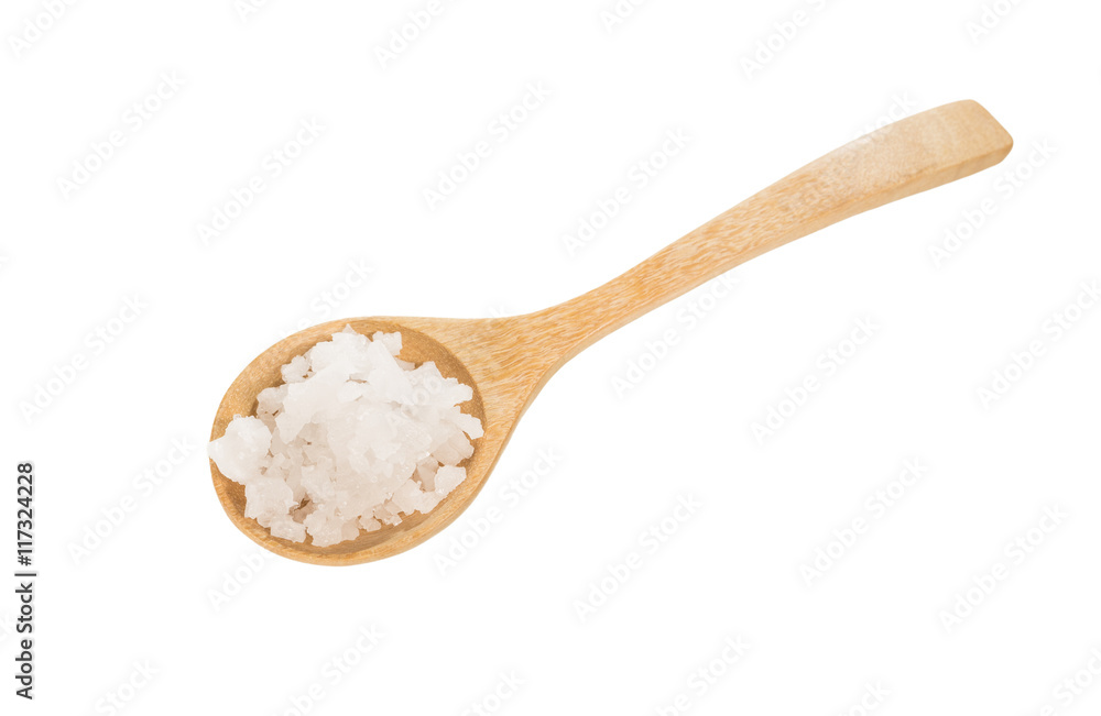 sea salt on wooden spoon sea salt on wooden spoon