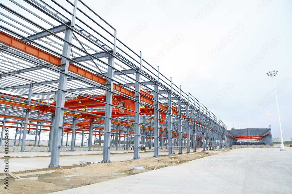 In the construction site, steel structure is under construction In the construction site, steel structure is under construction