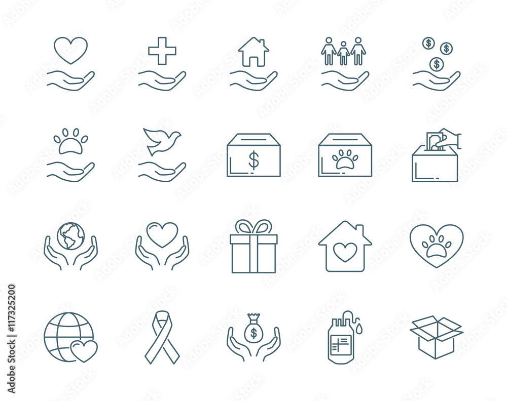 Charity vector icons set modern line style
